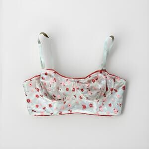 Aerie White Pink Red Floral Embroidered Show Off Bra Unlined Wired 36C